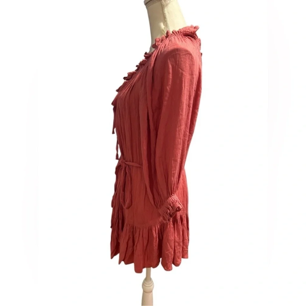 Elan Coral Ruffle Tie-Front Blouse